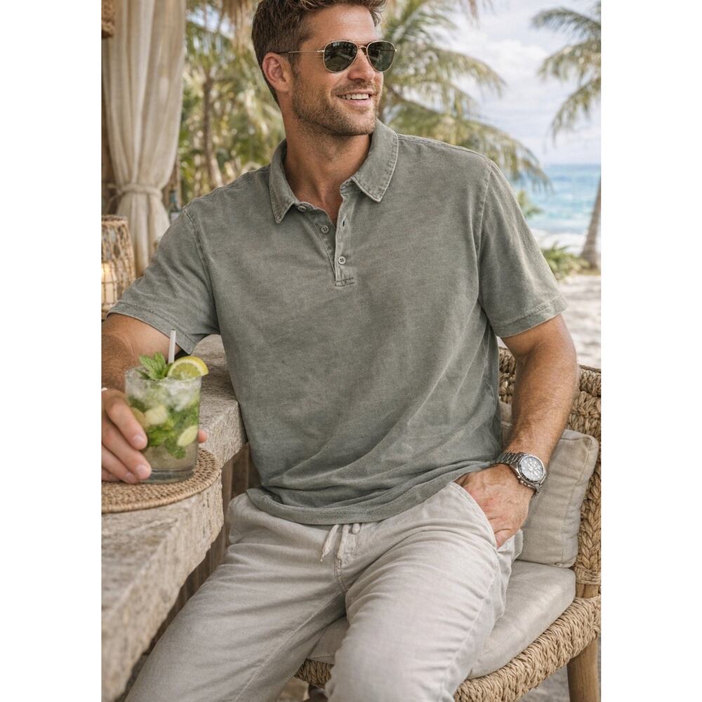 JAMES PERSE Sueded Jersey Polo Shirt Men's 3 MSX3337 Muted Green EUC Preppy